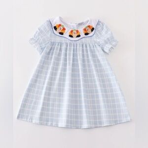 Blue thanksgiving turkey french knot dress
